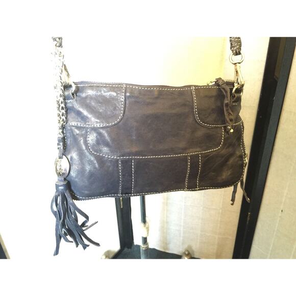 OLIVIA HARRIS CROSSBODY BAG Purse Navy fringe boho festival luxury lux NWT - Picture 3 of 5